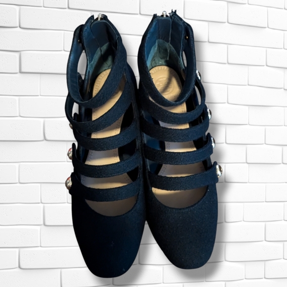 Tory Burch Marisa 40 mm Strappy Pumps Military Gold Buttons Royal Navy Size 8 - Picture 5 of 10